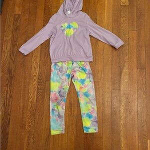 Purple Hoodie and Colorful Leggings Set